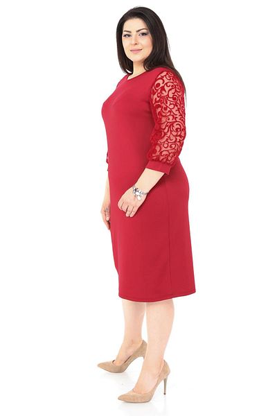 modayız Rochie de mărime mare cu mâneci flocate bordeaux 1e-1039