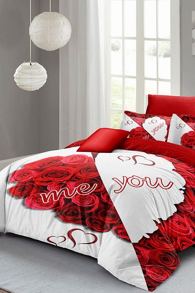 MonoHome Cotton Satin Duvet Cover with Heart for Valentine's Day - Me You