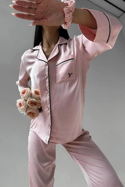 Mine Tan Butik Set pijama cu detaliu cămașă pentru femei V-Pipe - roz