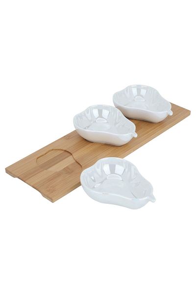 Alsaif Gallery Al Saif Gallery porcelain bowls set, 4 pieces, fruit shape, wooden plate - white