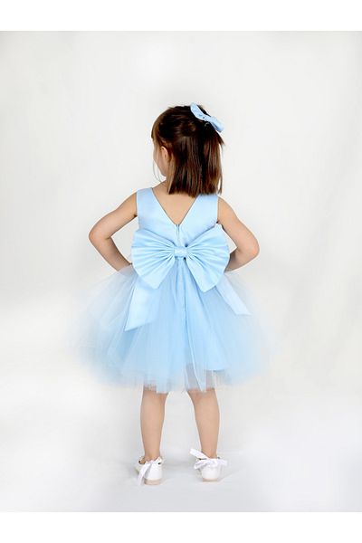MadyaButik Κοριτσίστικο Baby Blue Mini Puffy Απλό Φόρεμα Αποφοίτησης Γενέθλια