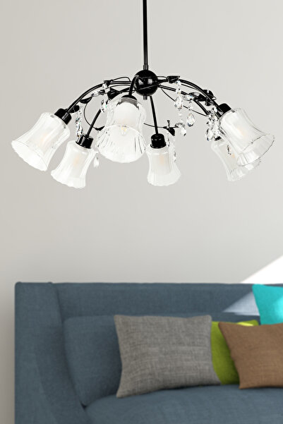 Begüsa Vela 6.Lı Avize Siyah Camlı