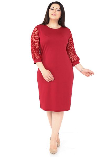 modayız Rochie de mărime mare cu mâneci flocate bordeaux 1e-1039