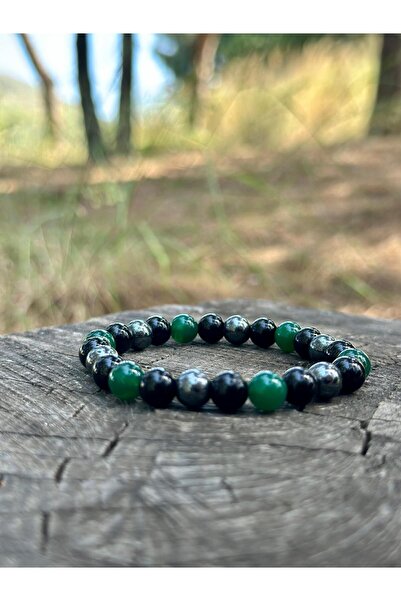 Zodyak Doğal Taş 8 mm Green Agate Onyx Hematite Natural Stone Men Women Bracelet
