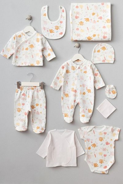 Bebitof Floral Patterned 10-Piece Hospital Discharge Bodysuit Set