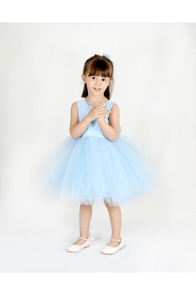 MadyaButik Κοριτσίστικο Baby Blue Mini Puffy Απλό Φόρεμα Αποφοίτησης Γενέθλια