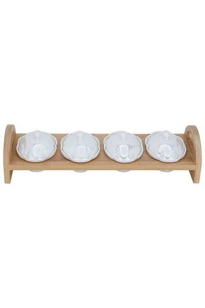 Alsaif Gallery Al Saif Gallery porcelain bowl set, 4 pieces, wooden stand - white