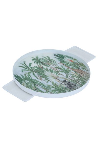 Alsaif Gallery Tofariya Al Saif Gallery porcelain dessert serving tray, round, with two hands green