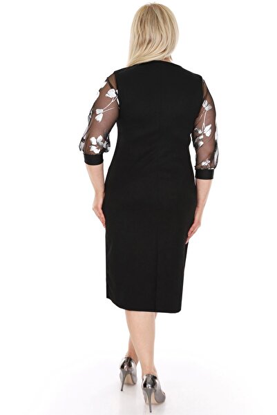 modayız Φόρεμα με μανίκια από τούλι ασημί μαύρο μεγάλο μέγεθος 16C-0455