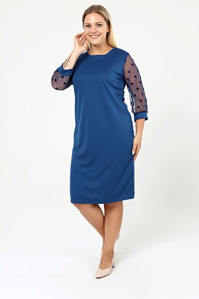 Moday Φόρεμα με πόλκαντα μανίκια μεγάλου μεγέθους 26D-2153