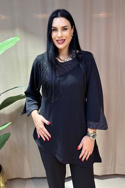 GÖKSEL طقم علوي سفلي كبير الحجم برقبة غير متماثلة - أسود
