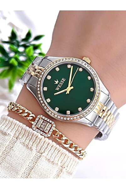 Wesse Çelik Kordon Takvimli Kadran 5 Atm Suya Dayanıklı Kadın Kol Saati+Bilek...