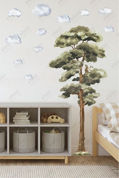 efekt reklam Forest Themed Tree and Clouds Kids Room-Nursery-Kindergarten Wall Adhesive Sticker Set