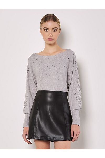 Apricot Gerippter Batwing Pullover mit Nietenausschnitt