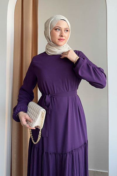 InStyle Φούστα Πλισέ Σιφόν Μωβ Φόρεμα