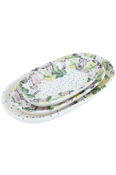 Alsaif Gallery Saif Gallery Porcelain Serving Plate Set, 3 Pieces, Oval - Mul...