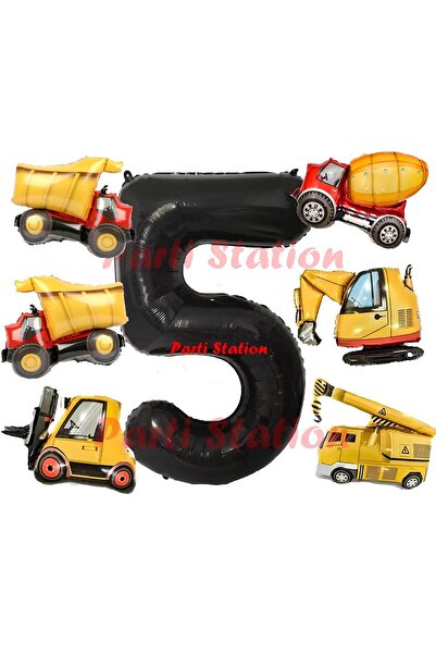 Parti Station İnşaat Araçları Konsept Doğum Günü 5 Yaş Balon Set Mini Boy Kep...