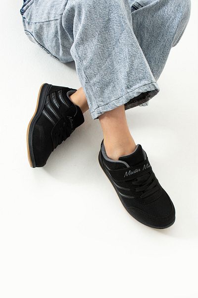 BOUIS Pantofi sport pentru copii, negru, afumat, cu șireturi, cu un singur velcro, flexibili, ușori, respirabili, unisex, cu plasă