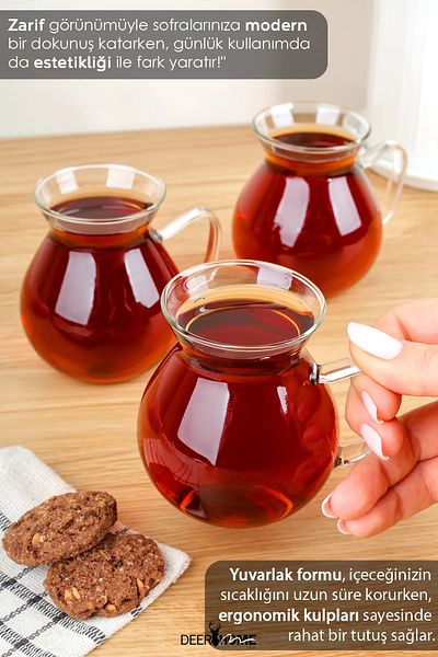 Passionis Set of 6 Borosilicate Glass Tea Cups with Handle - Glass Cup with Handle 200 ml