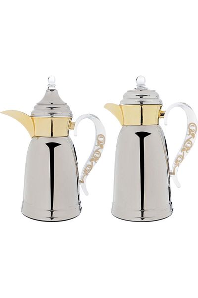 Alsaif Gallery Saif Gallery Qamar Steel Thermos Set, 0.7/1 Liter - Silver