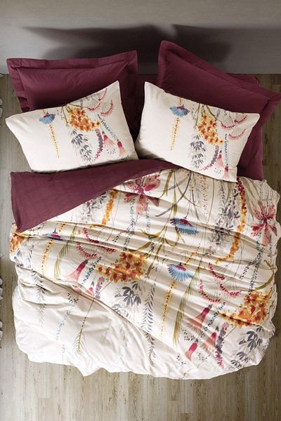 Cotton Box Flos Burgundy Double 100% Cotton Ranforce Duvet Cover Set - 200X220 cm