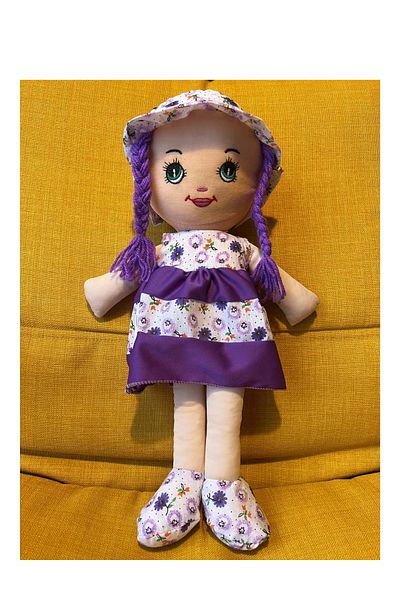Nostalji Kutusu Purple Haired Patterned Girl Toy Dressed Cloth Doll Sleeping Companion 50 cm Gift Birthday Gift