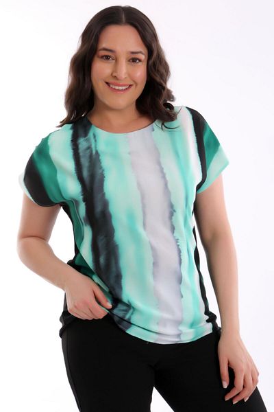 Trend42plus Plus Size Print Low Sleeve Basic Black Blouse