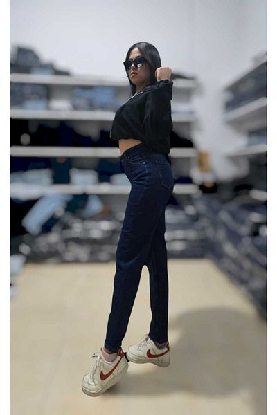 LAMİRA Blugi elastici din lycra cu talie înaltă, albastru închis