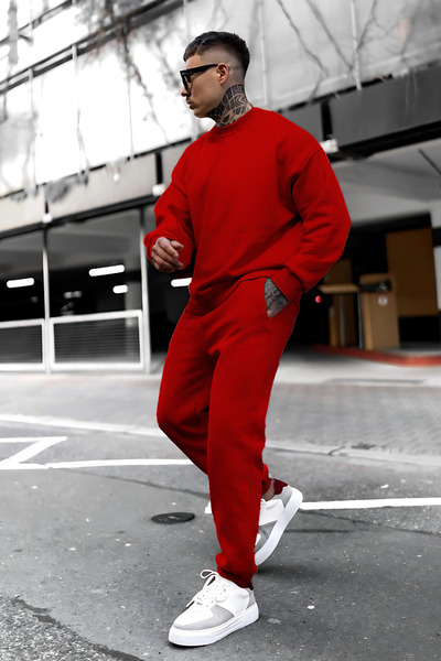 YAKAMEL Ανδρικό σετ φόρμας Oversize 3 Thread Basic χωρίς στάμπα