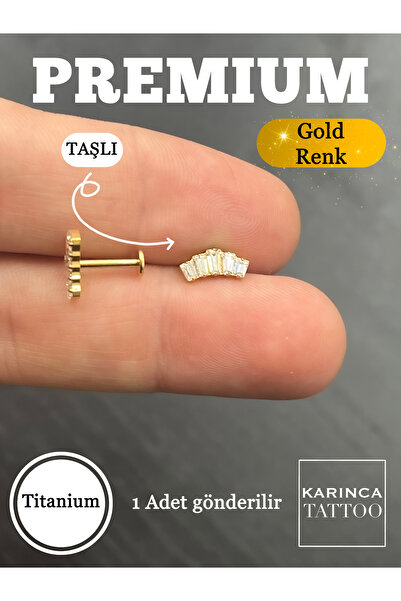 Karınca Piercing Baget Zirkon Taşlı Titanyum Conch Piercing Flat Tragus Kulak Helix Kıkırdak Küpe