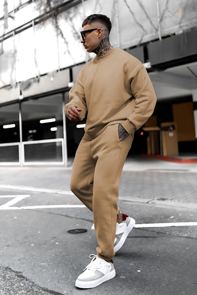 YAKAMEL Ανδρικό σετ φόρμας Oversize 3 Thread Basic χωρίς στάμπα