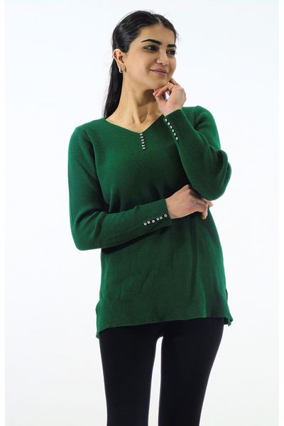 Tuğra Collar and Sleeve Stone Detailed Knitwear Sweater