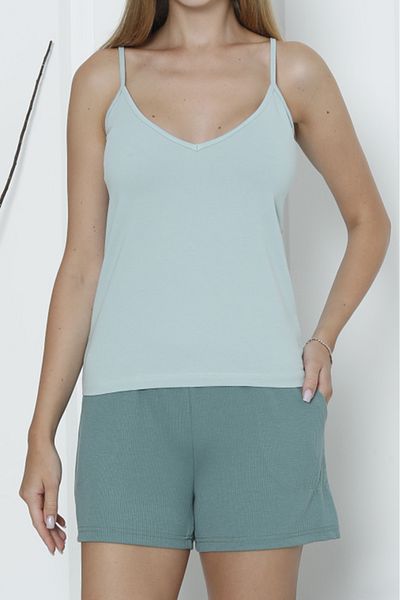 Nicoletta Set de pijamale pentru femei GREEN Lycra - Pantaloni scurți cu bretele și buzunare