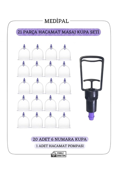 Hacamatik 21 Parça Masaj Seti - 20 Adet 6 No Hacamat Kupası Hacamat Pompası
