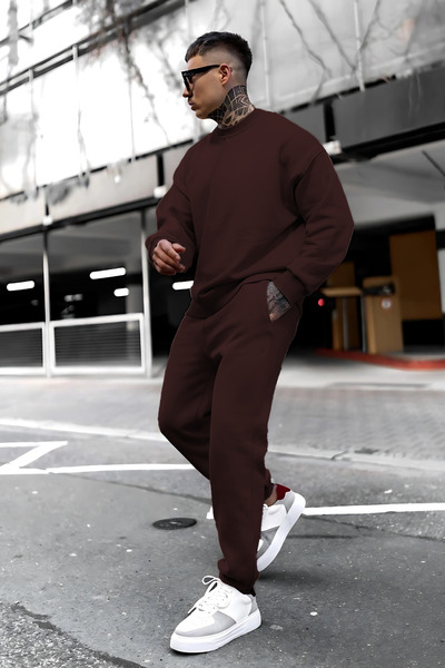 YAKAMEL Ανδρικό σετ φόρμας Oversize 3 Thread Basic χωρίς στάμπα