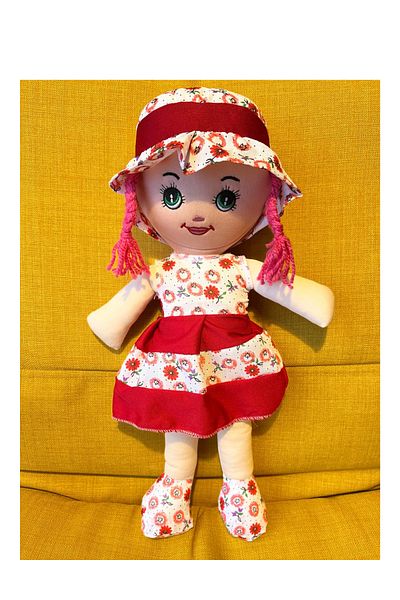 Nostalji Kutusu Pink Haired Girl in Red Dress Toy Cloth Doll Sleeping Companion 50 cm Gift Birthday Gift