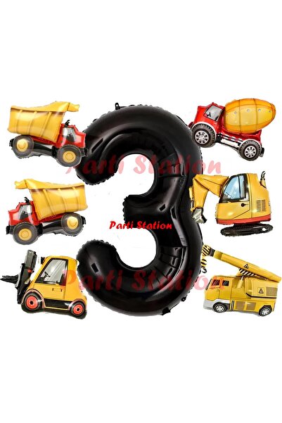 Parti Station İnşaat Araçları Konsept Doğum Günü 3 Yaş Balon Set Mini Boy inşaat temalı doğum günü Balon