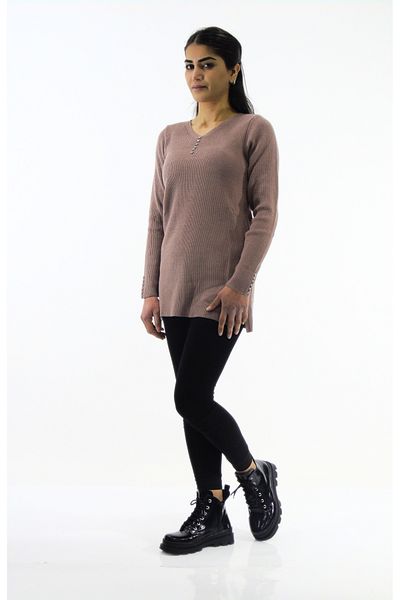 Tuğra Collar and Sleeve Stone Detailed Knitwear Sweater