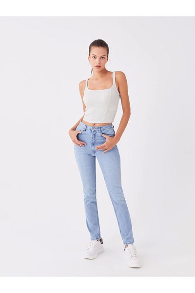 LC Waikiki Pantaloni Jean de damă cu talie înaltă