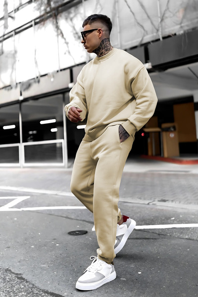 YAKAMEL Ανδρικό σετ φόρμας Oversize 3 Thread Basic χωρίς στάμπα