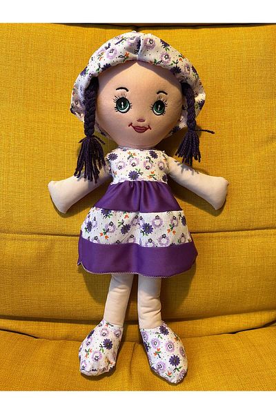 Nostalji Kutusu Girl in Dark Purple Hair Dress Toy Cloth Doll Sleeping Companion 50 cm Gift Birthday Gift