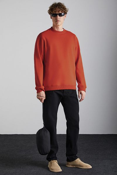 GRIMELANGE Adams Men's Soft Organic Cotton Regular Fit Orange Sweatshirt with Fleece Inside
