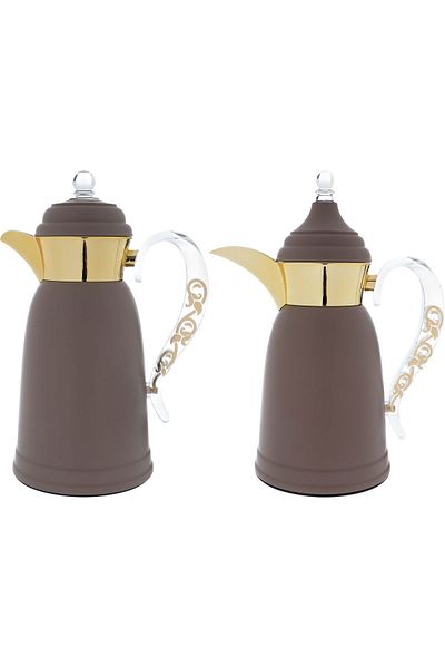 Alsaif Gallery Saif Gallery Qamar Steel Thermos Set, 0.7/1 Liter - Cappuccino