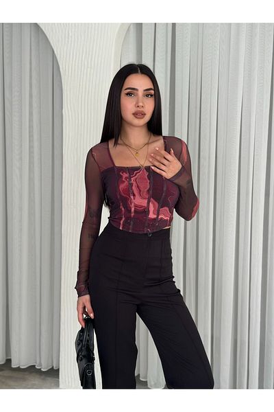 HAKKE Τετράγωνο γιακά Τούλι Crop BLUZ