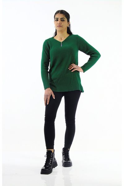 Tuğra Collar and Sleeve Stone Detailed Knitwear Sweater