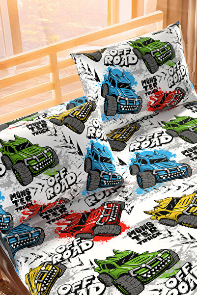 Lorien Truck Patterned Ranforce Fabric Single Fitted Sheet Set (1 Pcs Pillow Cover)