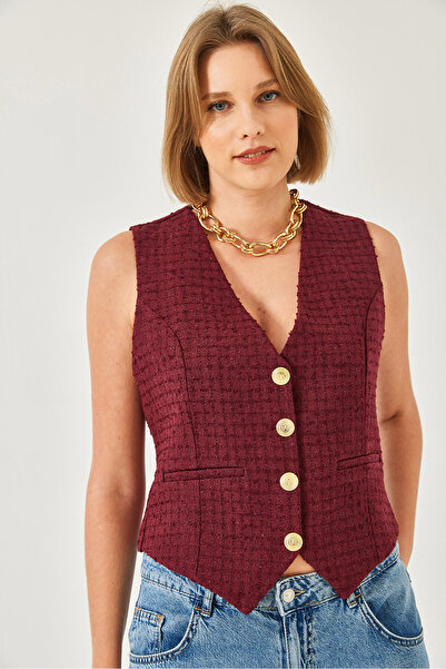 Bianco Lucci Women's Metal Button Detailed Tweed Vest 60155 60271012