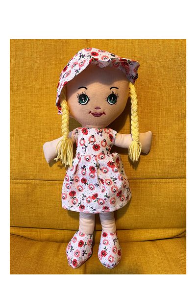 Nostalji Kutusu Yellow Haired Girl in Orange Flower Dress Toy Cloth Doll Sleeping Companion 50 cm Birthday Gift