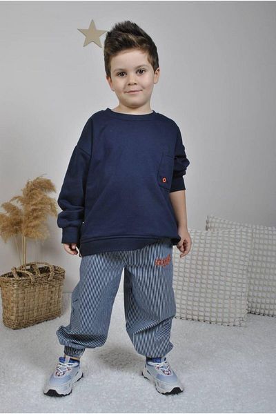 minibambi Boy's Sweatshirt and Woven Stripe Bottom-Top Set