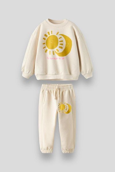 minibambi Girl's Ecru Cotton Sun Moon Set